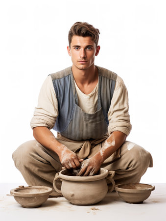 Creative Male Potter Shaping Clay, AI Generatedの素材