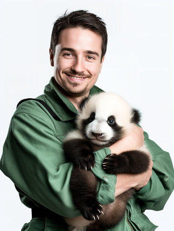 Experienced Male Zookeeper with Animals, AI Generatedの素材