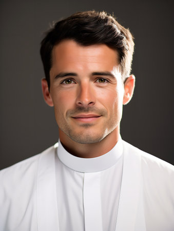 Spiritual Male Priest in Church, AI Generatedの素材