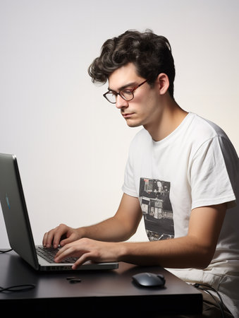 Focused Male Programmer Coding, AI Generatedの素材