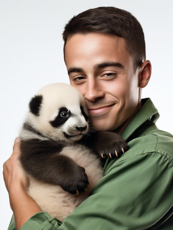 Experienced Male Zookeeper with Animals, AI Generatedの素材