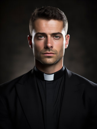 Spiritual Male Priest in Church, AI Generatedの素材
