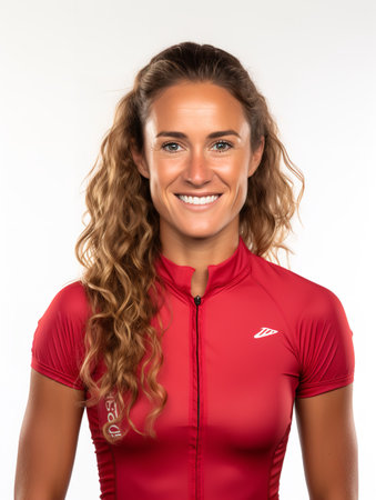 Competitive Female Cyclist in Race, AI Generatedの素材