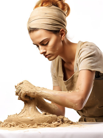 Artistic Female Potter at Work, AI Generatedの素材