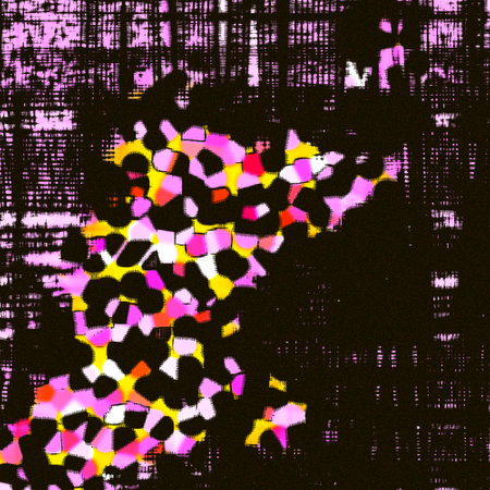 abstract background with a pattern of pink and yellow squares on a black backgroundのイラスト素材