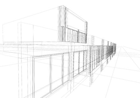 architectural abstraction - 3D rendering wireframe, white background