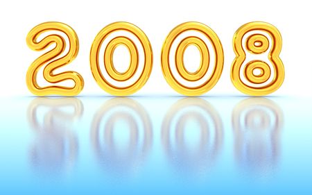 Gold New Year 2008 on ice. 3D rendered image.の写真素材