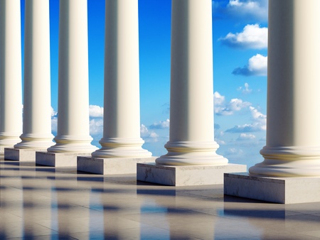 Aerial ancient columns in the clouds. 3D illustration. の写真素材