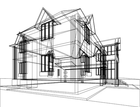 Abstract sketch of house. Architectural 3d illustrationの写真素材