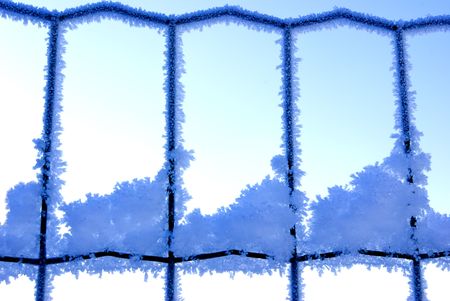 The snow which has frozen in cells of a fence from a wire :)の写真素材