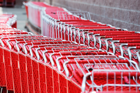 shopping carts in rowsの写真素材
