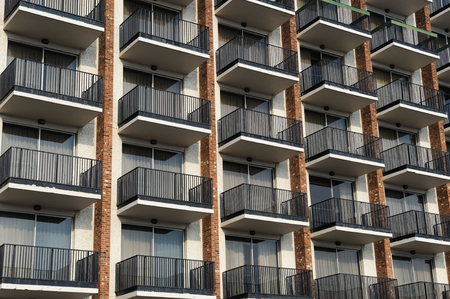 balconies outside hotel buildingの写真素材