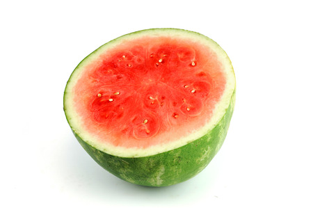 seedless watermelon cut in half on white backgroundの写真素材