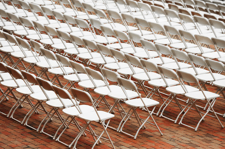 chairs arranged outdoor for ceremonyの写真素材