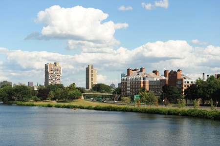 buildings and street along Charles river in Bostonの写真素材