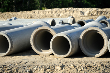 sewage pipes in construction siteの写真素材