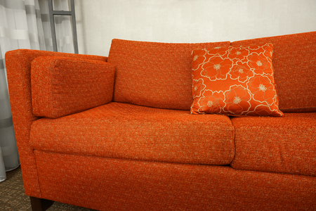 close up on sofa with cushion in hotel roomの写真素材