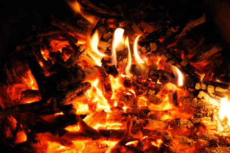 firewood ash and fire flameの写真素材