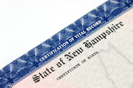 close up on birth certificate of New Hampshire stateの写真素材