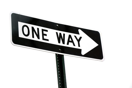 one way sign isolated on white backgroundの写真素材