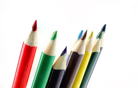 close up on colorful pencil isolated on white backgroundの写真素材