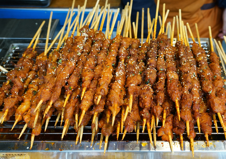 Beef skewer prepared for barbecue partyの写真素材