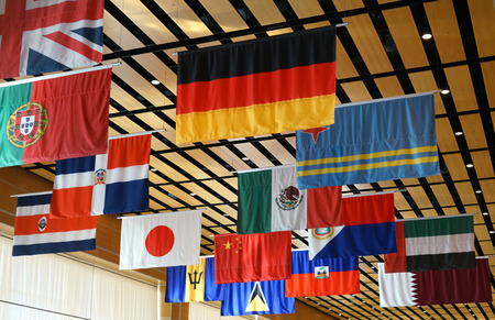 Hanging flags of multi nationsの写真素材