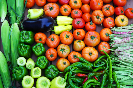 fresh farm picked vegetables isolated on white backgroundの写真素材