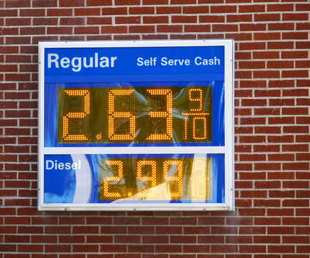 Gas price board on the wall in gas stationの写真素材