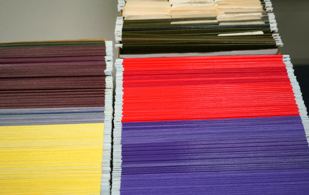 high angle view of documents and folders archive