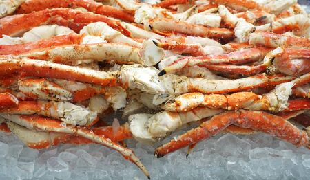 close up on frozen snow crab legsの写真素材