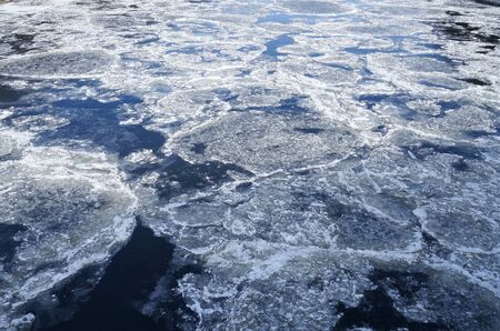 close up on ice on river water surface