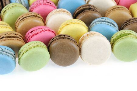 Colorful macarons isolated on the white backgroundの写真素材