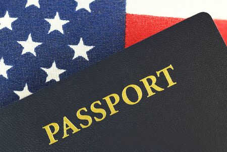 passport and USA national flagの写真素材