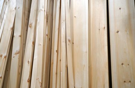 close up on wooden board stacking for saleの写真素材