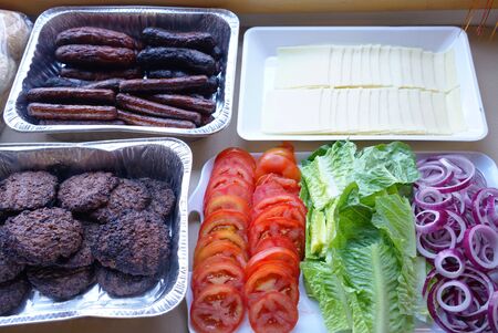 steak, sausage and vegetable for hamburger in the barbecue partyの写真素材