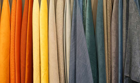 colorful hanging textile sample backgroundの写真素材