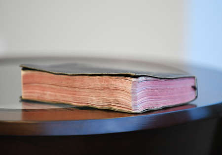 close up on old book on the table