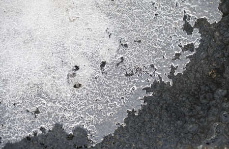close up on melting ice on the roadの写真素材