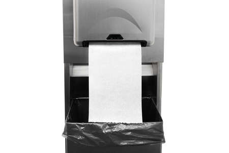 close up on paper towel dispenser on the wallの写真素材