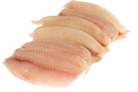 fresh raw tilapia fish fillet isolated on white background