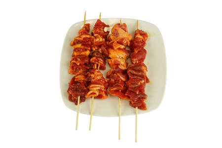 the skewer raw meat in plate for grillの写真素材
