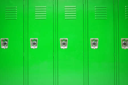 facade view of lockers in school gym painted in green colorの写真素材