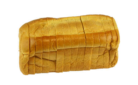 close up on sliced french bread isolated on white backgroundの写真素材