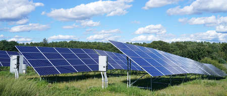 Close up on solar panels in the solar station