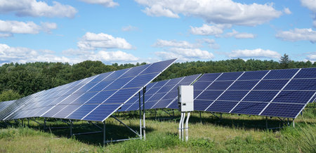 Close up on solar panels in the solar stationの写真素材