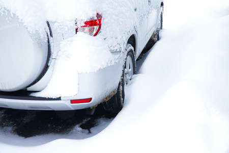 close up on car after snow stormの写真素材