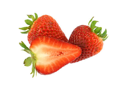 fresh strawberries isolated on white backgroundの写真素材