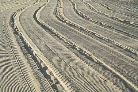tire tracks on the sand beach