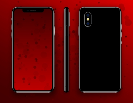 New phone front and black and side vector drawing eps10 format isolated on red backgroundのイラスト素材